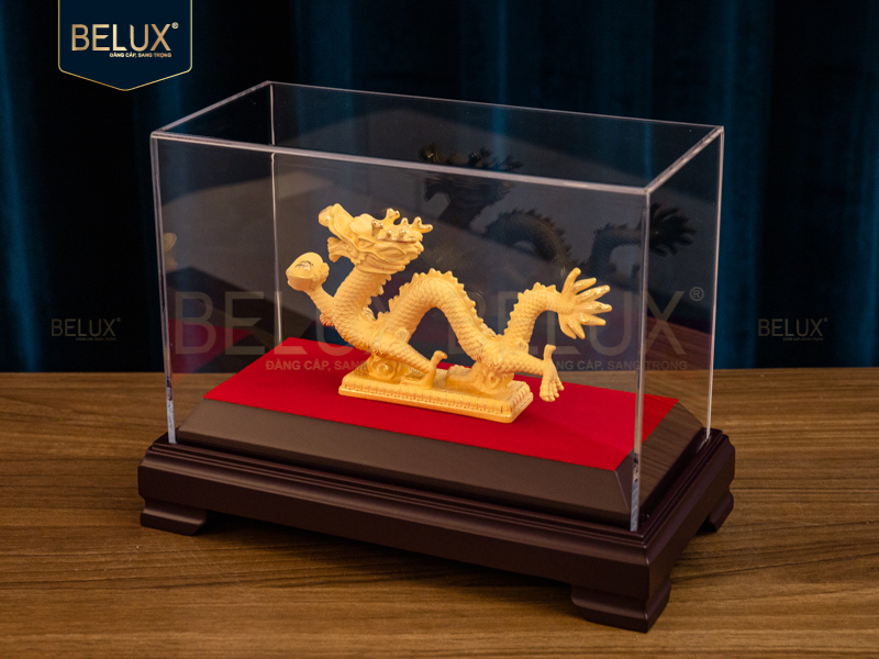 Tượng Rồng cầm ngọc vàng cát 16x3x9cm